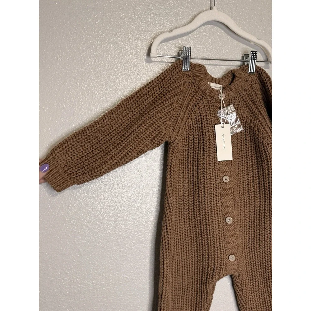 Quincy Mae Baby Jumpsuit Organic Cotton Chunky Knit Button Romper 12-18m New